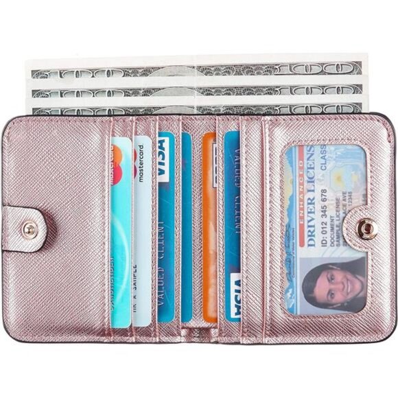 RFID-Blocking Compact Bifold Wallet – Luxury Leather Mini Purse with ID window - Picture 2 of 7